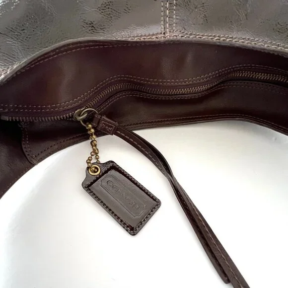 Coach Brown Patent Leather Crinkle Texture Hobo & Crossbody Bag, C0873-12387 EUC - Picture 13 of 16